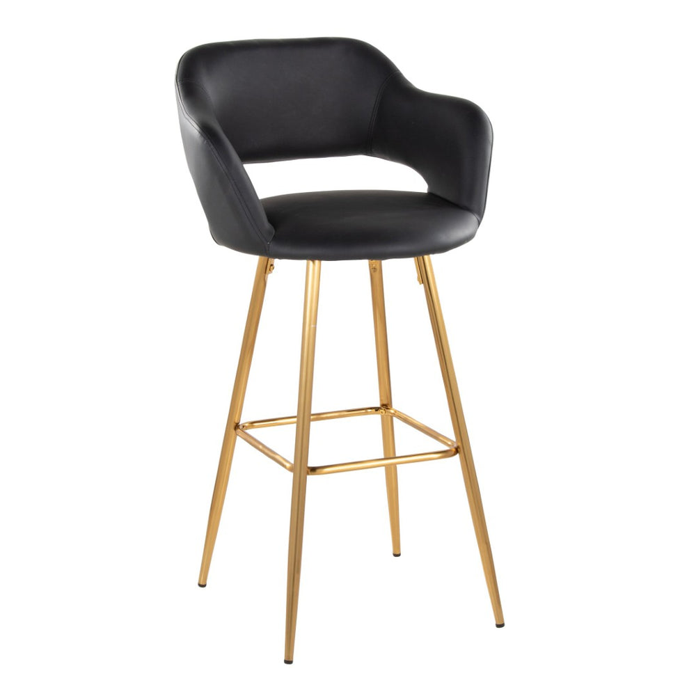English Elm 30" Glam Faux Leather Barstools with Gold Metal Base and Cut-out Back Set of 2 B202S00617