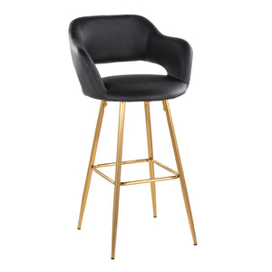 English Elm 30" Glam Faux Leather Barstools with Gold Metal Base and Cut-out Back Set of 2 B202S00617