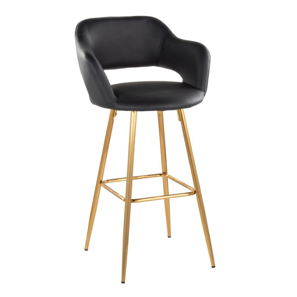 English Elm 30" Glam Faux Leather Barstools with Gold Metal Base and Cut-out Back Set of 2 B202S00617