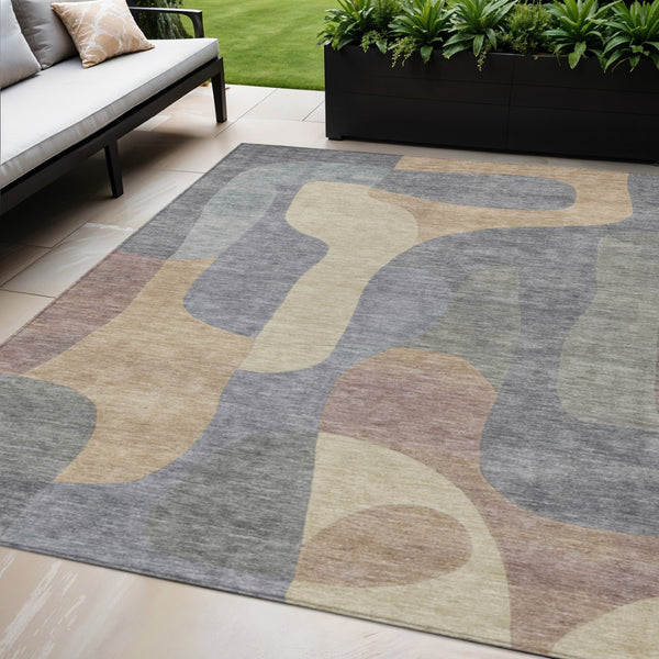 HomeRoots 5' Gray and Gold Abstract Area Rug – Stylish, Washable, Indoor-Outdoor Design for Modern Spaces 5' X 8' 623289