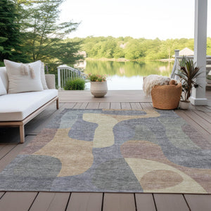 HomeRoots 5' Gray and Gold Abstract Area Rug – Stylish, Washable, Indoor-Outdoor Design for Modern Spaces 5' X 8' 623289