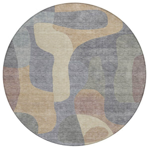HomeRoots 5' Gray and Gold Abstract Area Rug – Stylish, Washable, Indoor-Outdoor Design for Modern Spaces 8' Round 623290