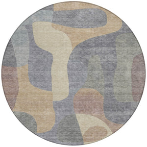 HomeRoots 5' Gray and Gold Abstract Area Rug – Stylish, Washable, Indoor-Outdoor Design for Modern Spaces 8' Round 623290