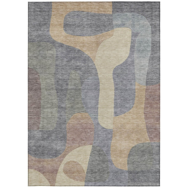 HomeRoots 5' Gray and Gold Abstract Area Rug – Stylish, Washable, Indoor-Outdoor Design for Modern Spaces 8' X 10' 623291