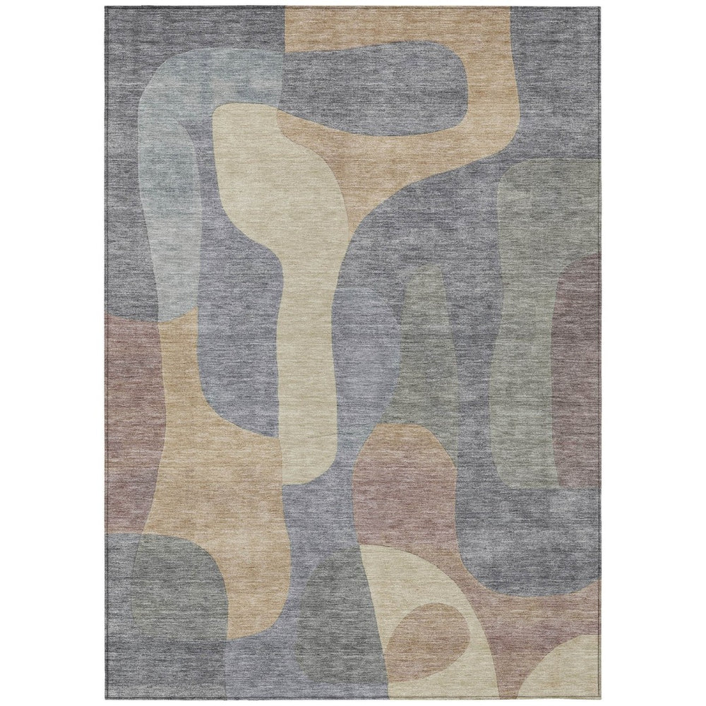 HomeRoots 5' Gray and Gold Abstract Area Rug – Stylish, Washable, Indoor-Outdoor Design for Modern Spaces 8' X 10' 623291