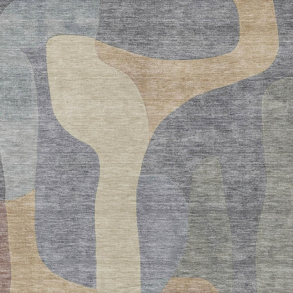 HomeRoots 5' Gray and Gold Abstract Area Rug – Stylish, Washable, Indoor-Outdoor Design for Modern Spaces 9' X 12' 623292
