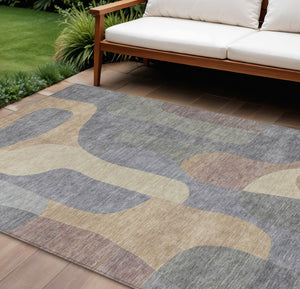 HomeRoots 5' Gray and Gold Abstract Area Rug – Stylish, Washable, Indoor-Outdoor Design for Modern Spaces 10' X 14' 623293