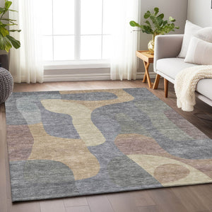 HomeRoots 5' Gray and Gold Abstract Area Rug – Stylish, Washable, Indoor-Outdoor Design for Modern Spaces 10' X 14' 623293