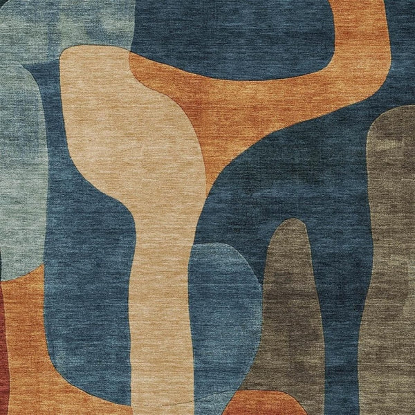 HomeRoots 5' Bold Navy Blue and Orange Abstract Area Rug – Washable, Durable for Indoor and Outdoor Use 5' X 8' 623295