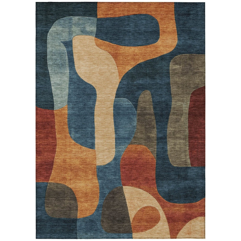 HomeRoots 5' Bold Navy Blue and Orange Abstract Area Rug – Washable, Durable for Indoor and Outdoor Use 5' X 8' 623295