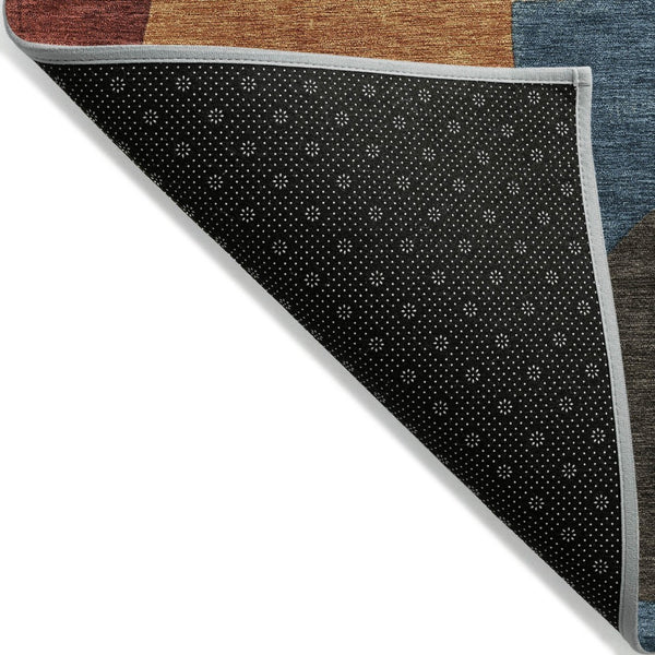 HomeRoots 5' Bold Navy Blue and Orange Abstract Area Rug – Washable, Durable for Indoor and Outdoor Use 8' Round 623296