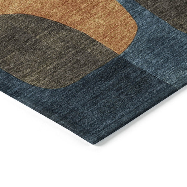 HomeRoots 5' Bold Navy Blue and Orange Abstract Area Rug – Washable, Durable for Indoor and Outdoor Use 8' Round 623296