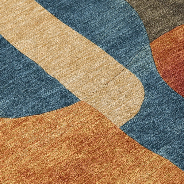 HomeRoots 5' Bold Navy Blue and Orange Abstract Area Rug – Washable, Durable for Indoor and Outdoor Use 8' Round 623296