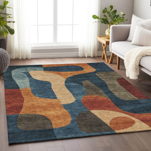 HomeRoots 5' Bold Navy Blue and Orange Abstract Area Rug – Washable, Durable for Indoor and Outdoor Use 8' X 10' 623297