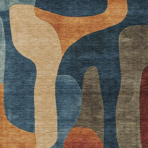 HomeRoots 5' Bold Navy Blue and Orange Abstract Area Rug – Washable, Durable for Indoor and Outdoor Use 9' X 12' 623298