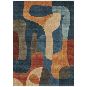 HomeRoots 5' Bold Navy Blue and Orange Abstract Area Rug – Washable, Durable for Indoor and Outdoor Use 9' X 12' 623298