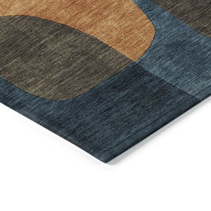 HomeRoots 5' Bold Navy Blue and Orange Abstract Area Rug – Washable, Durable for Indoor and Outdoor Use 9' X 12' 623298