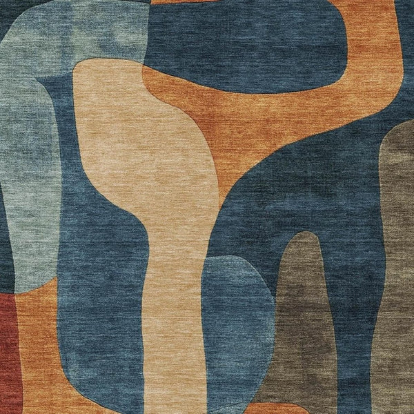 HomeRoots 5' Bold Navy Blue and Orange Abstract Area Rug – Washable, Durable for Indoor and Outdoor Use 10' X 14' 623299