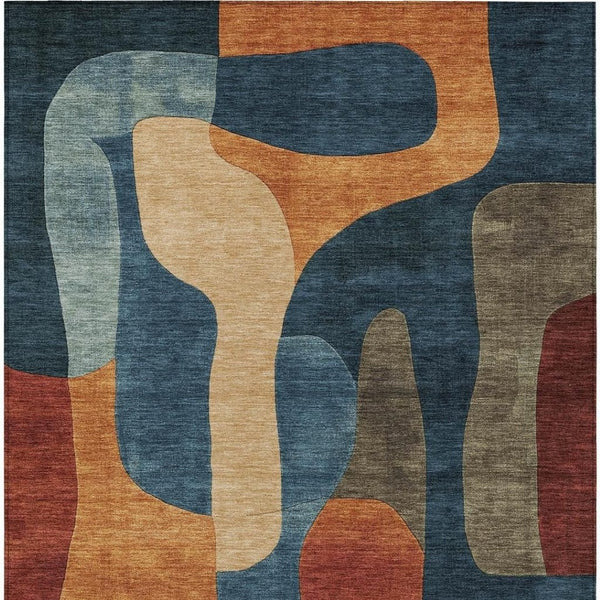 HomeRoots 5' Bold Navy Blue and Orange Abstract Area Rug – Washable, Durable for Indoor and Outdoor Use 10' X 14' 623299
