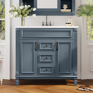 English Elm 36'' Modern Bathroom Vanity With Black Ceramic Sink, Soft-Closing Doors & Drawers, Stylish Storage N710P230231C