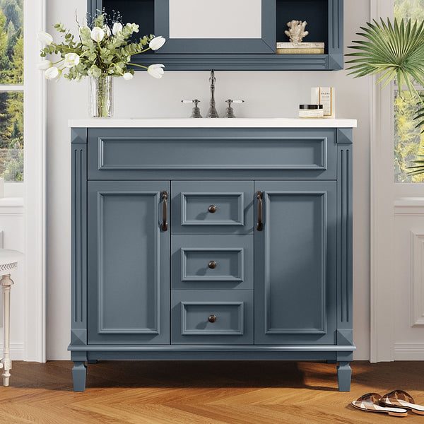 English Elm 36'' Modern Bathroom Vanity With Black Ceramic Sink, Soft-Closing Doors & Drawers, Stylish Storage N710P230231C
