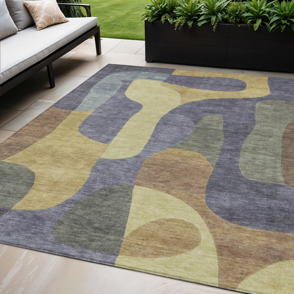 HomeRoots 5' Purple and Gold Abstract Area Rug - Stylish, Washable, Durable for Indoor and Outdoor Spaces 5' X 8' 623301