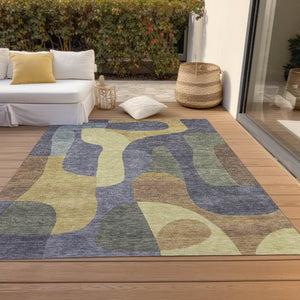 HomeRoots 5' Purple and Gold Abstract Area Rug - Stylish, Washable, Durable for Indoor and Outdoor Spaces 5' X 8' 623301