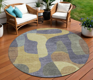 HomeRoots 5' Purple and Gold Abstract Area Rug - Stylish, Washable, Durable for Indoor and Outdoor Spaces 8' Round 623302
