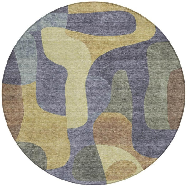 HomeRoots 5' Purple and Gold Abstract Area Rug - Stylish, Washable, Durable for Indoor and Outdoor Spaces 8' Round 623302