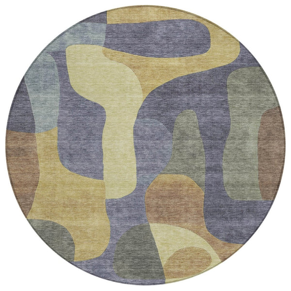 HomeRoots 5' Purple and Gold Abstract Area Rug - Stylish, Washable, Durable for Indoor and Outdoor Spaces 8' Round 623302