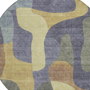 HomeRoots 5' Purple and Gold Abstract Area Rug - Stylish, Washable, Durable for Indoor and Outdoor Spaces 8' Round 623302