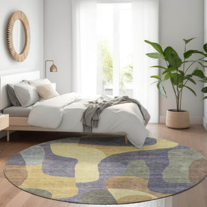 HomeRoots 5' Purple and Gold Abstract Area Rug - Stylish, Washable, Durable for Indoor and Outdoor Spaces 8' Round 623302