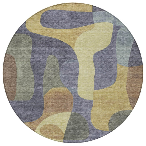 HomeRoots 5' Purple and Gold Abstract Area Rug - Stylish, Washable, Durable for Indoor and Outdoor Spaces 8' Round 623302