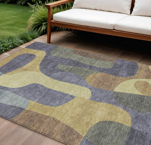 HomeRoots 5' Purple and Gold Abstract Area Rug - Stylish, Washable, Durable for Indoor and Outdoor Spaces 8' X 10' 623303