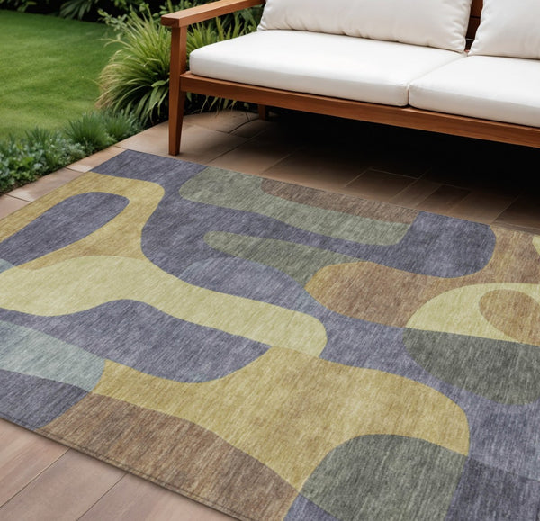 HomeRoots 5' Purple and Gold Abstract Area Rug - Stylish, Washable, Durable for Indoor and Outdoor Spaces 8' X 10' 623303