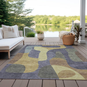 HomeRoots 5' Purple and Gold Abstract Area Rug - Stylish, Washable, Durable for Indoor and Outdoor Spaces 9' X 12' 623304