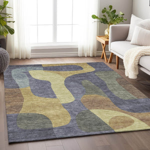 HomeRoots 5' Purple and Gold Abstract Area Rug - Stylish, Washable, Durable for Indoor and Outdoor Spaces 9' X 12' 623304