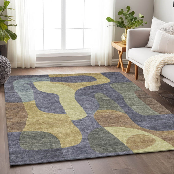 HomeRoots 5' Purple and Gold Abstract Area Rug - Stylish, Washable, Durable for Indoor and Outdoor Spaces 9' X 12' 623304