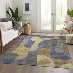 HomeRoots 5' Purple and Gold Abstract Area Rug - Stylish, Washable, Durable for Indoor and Outdoor Spaces 10' X 14' 623305