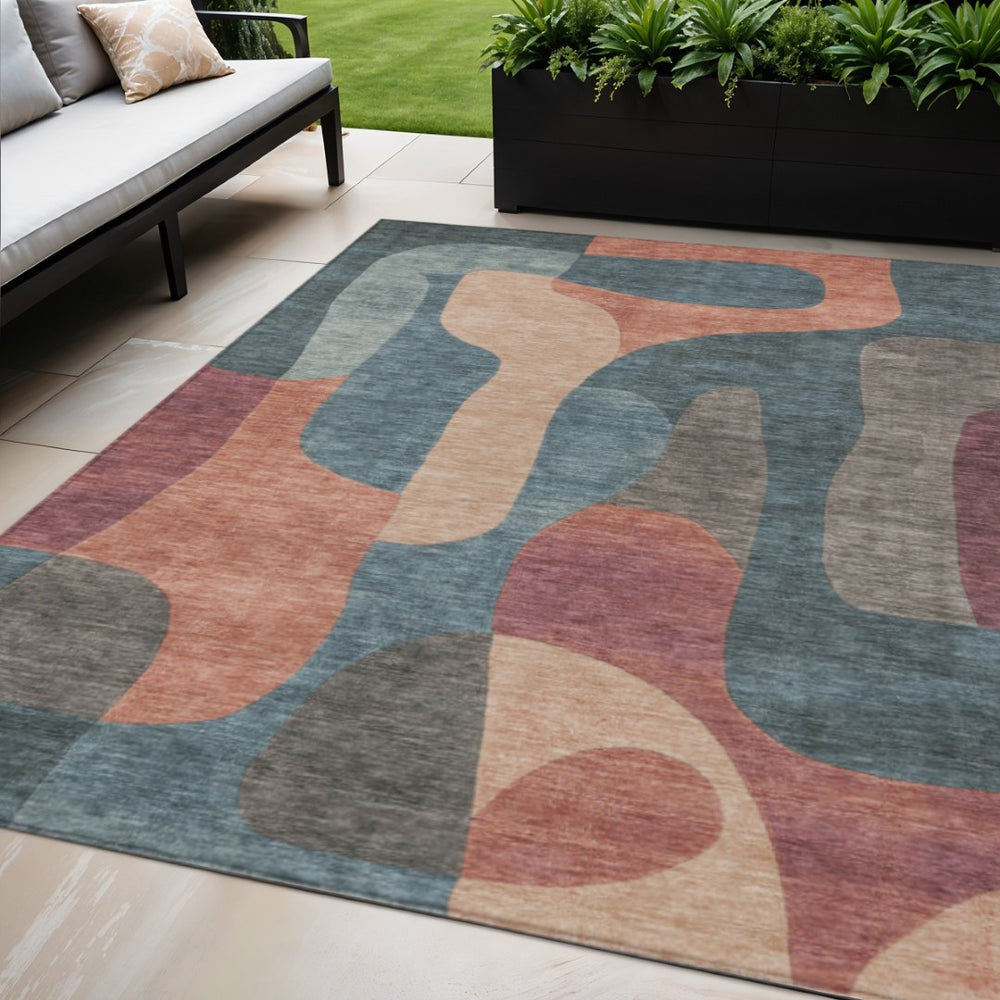 HomeRoots 5' Stylish Sage and Aqua Abstract Area Rug - Durable, Washable Design for Indoor & Outdoor Spaces 5' X 8' 623307