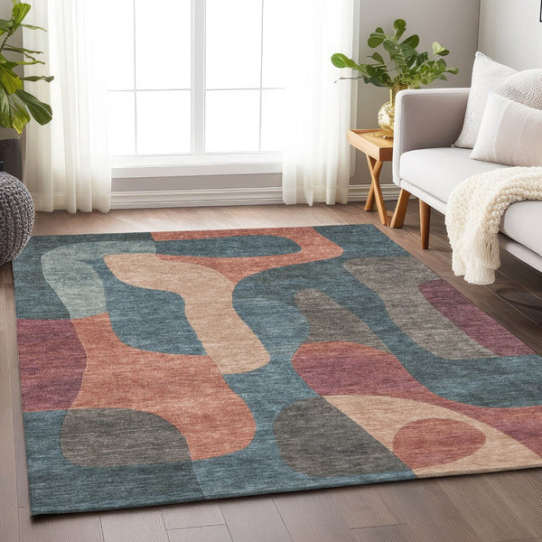 HomeRoots 5' Stylish Sage and Aqua Abstract Area Rug - Durable, Washable Design for Indoor & Outdoor Spaces 5' X 8' 623307