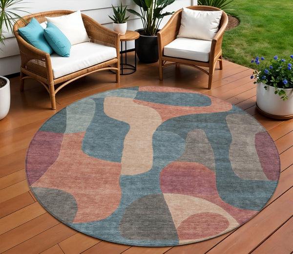 HomeRoots 5' Stylish Sage and Aqua Abstract Area Rug - Durable, Washable Design for Indoor & Outdoor Spaces 8' Round 623308