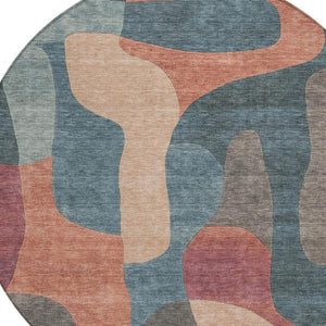 HomeRoots 5' Stylish Sage and Aqua Abstract Area Rug - Durable, Washable Design for Indoor & Outdoor Spaces 8' Round 623308