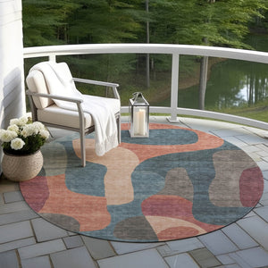 HomeRoots 5' Stylish Sage and Aqua Abstract Area Rug - Durable, Washable Design for Indoor & Outdoor Spaces 8' Round 623308