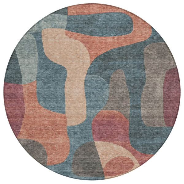 HomeRoots 5' Stylish Sage and Aqua Abstract Area Rug - Durable, Washable Design for Indoor & Outdoor Spaces 8' Round 623308