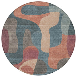 HomeRoots 5' Stylish Sage and Aqua Abstract Area Rug - Durable, Washable Design for Indoor & Outdoor Spaces 8' Round 623308