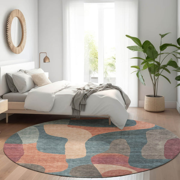 HomeRoots 5' Stylish Sage and Aqua Abstract Area Rug - Durable, Washable Design for Indoor & Outdoor Spaces 8' Round 623308