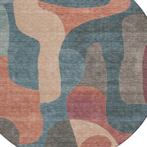 HomeRoots 5' Stylish Sage and Aqua Abstract Area Rug - Durable, Washable Design for Indoor & Outdoor Spaces 8' Round 623308