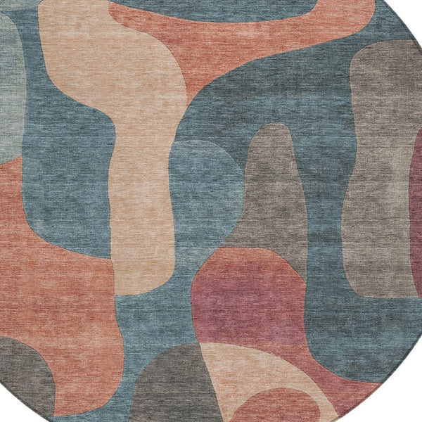 HomeRoots 5' Stylish Sage and Aqua Abstract Area Rug - Durable, Washable Design for Indoor & Outdoor Spaces 8' Round 623308