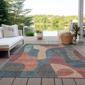 HomeRoots 5' Stylish Sage and Aqua Abstract Area Rug - Durable, Washable Design for Indoor & Outdoor Spaces 9' X 12' 623310